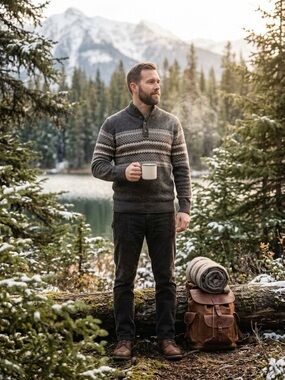 Woolrich Men's XL Deep Channel Henley Heavy Knit Sweater Cotton Grandpacore